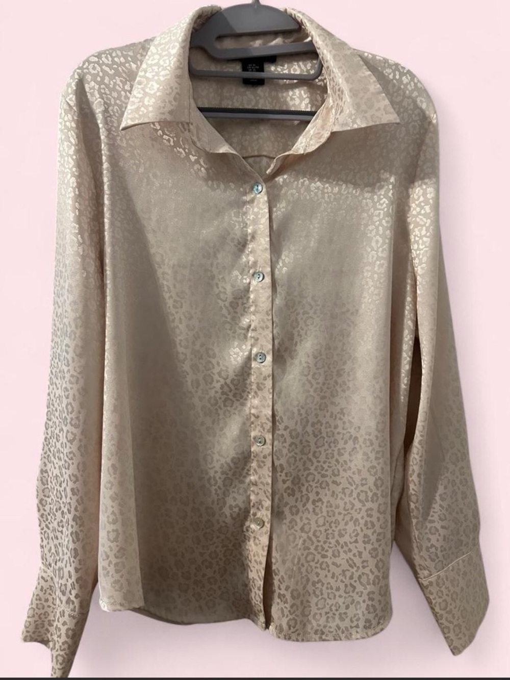 Sincerely Jules Cream Satin Leopard Jacquard Button-Down Shirt